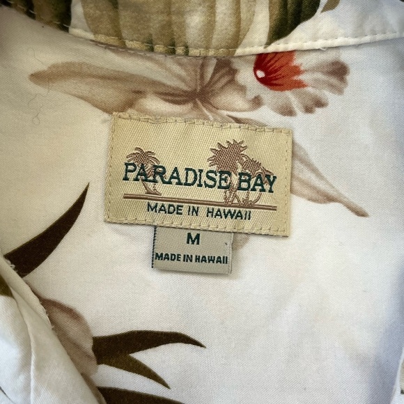 Paradise Bay Vintage Men’s Hawaiian Aloha Shirt M White Green Floral - Picture 6 of 13